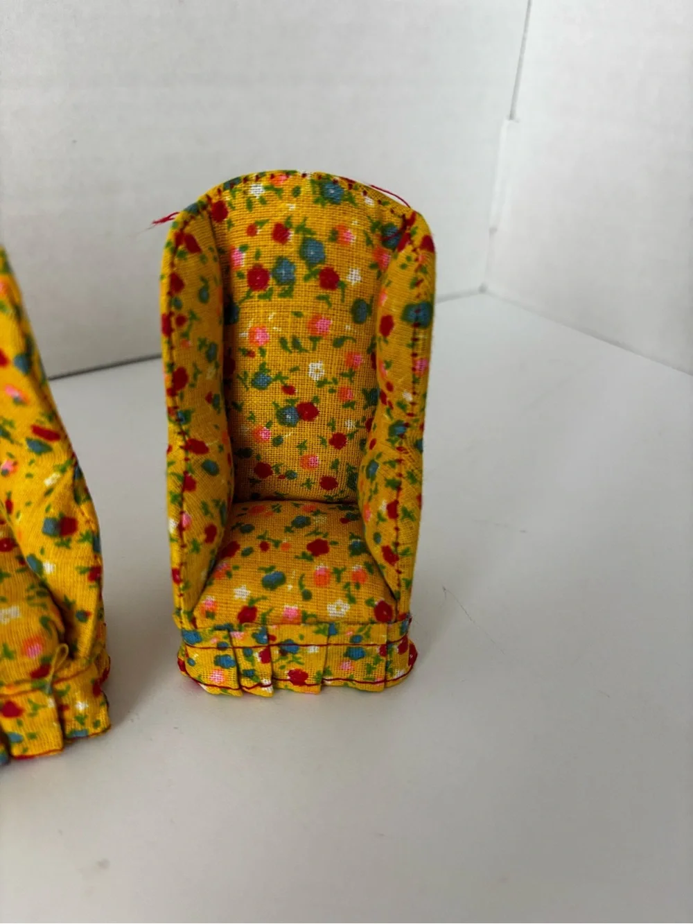 Vintage HandmadeDollhouse Furniture Set Yellow Floral Sofa and Chairs